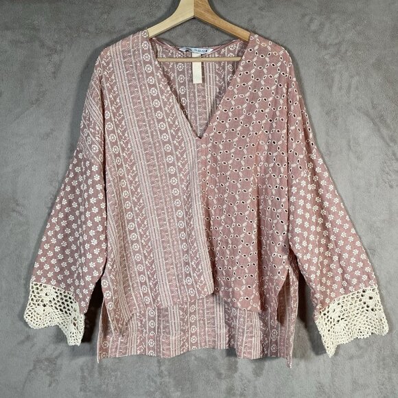ZARA Top XL Openwork Floral Eyelet Embroidered Crochet Lace Boho Peasant Beachy - Picture 3 of 13